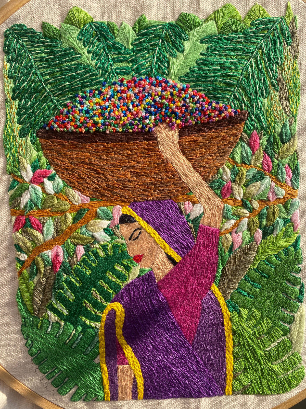 Woman carrying flower basket